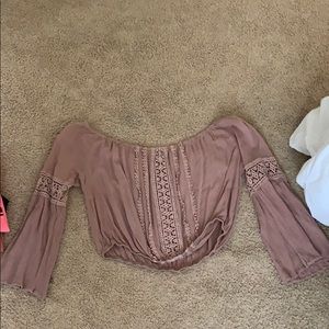 off the shoulder shirt with lace, small for an XL